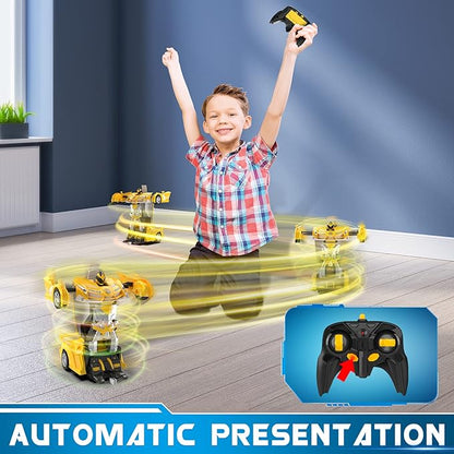 FDJ Remote Control Car - 2 in 1 Transform Car Robot One Button Deformation to Robot with Flashing Lights 1:18 Scale Transforming Car 360 Degree Rotating Drifting Toys for 5+ Year Old Boys