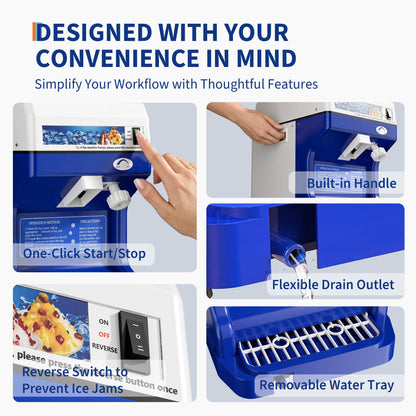 Garvee Commercial Ice Shaver Crusher 300LBS/H, 500W Electric Snow Cone Maker, 500RPM Tabletop Ice Shaving Machine with 4.41LBS Hopper & Stainless Steel Blade for Home, Parties, Snack Bars, Blue