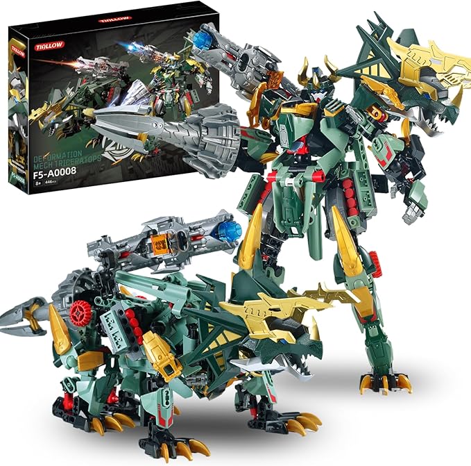 2 in 1 Triceratops Mech Building Blocks SetsDinosaurs Transform Robot Building ToysDinosaurs Mecha Building Kits Robotics Model for Boys Adult Age 8-14 (Triceratops)