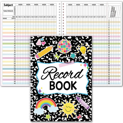 Fuyoooo Teacher Record Book Teacher Grade Books 2026-2027 Spiral Bound Record Planner 2026 Class Grade Book Office Favors for Classroom Attendance Decoration Double Sided(Black,Dots)