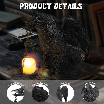 Halloween Decorations Spread Wings Raven Candle Holder Outdoor Garden Statue for Patio Decor Gothic Home Decor Black Stone