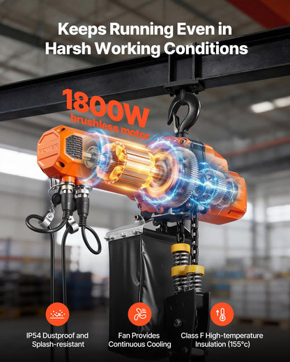 VEVOR 2-Speed Electric Chain Hoist 2200 lbs, G100 10ft Lifting Height, 120V 1-Phase Overhead Crane with 328ft Wireless & 8ft Wired Remote Control, Power Electric Hoist for Factory, Warehouse, Garage