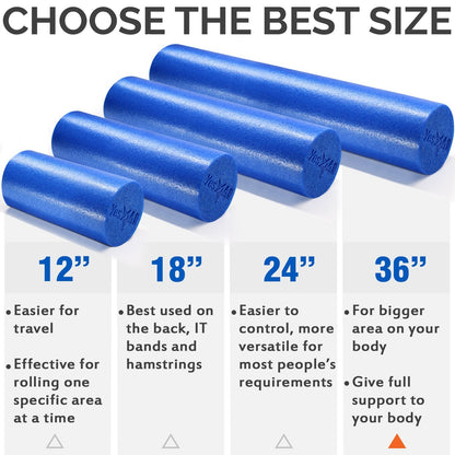 Yes4All Medium Firm Round PE Foam Roller 12, 18, 24, 36 Inches for Pilates, Yoga, Stretching, Balance & Core Exercises