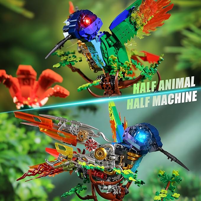 Hummingbird Building Blocks Set for Adults Boys Girls (1704 Piece) Animals Bird + Flower Natural Jungle Model with Lights Cool Mech Bird Home Decor Display Model Creative Birthday Gifts