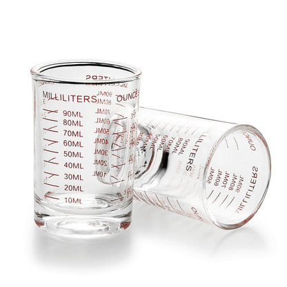 NCnnwovf 2 PACK Measuring Cup Shot Glass 3 Ounce/90ML Liquid Heavy Glass Red Scale