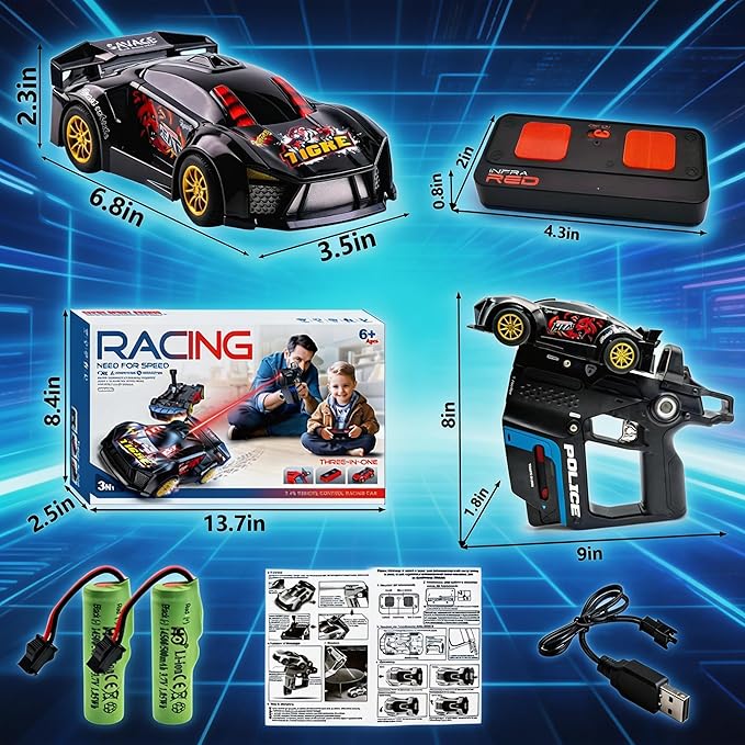 3-in-1 RC Drift Car — Sports/Racing 2-Player RC Battle Car Set Shooting &amp Flip EffectsDual Remotes60-Min Playtime 2.4GHz Parent-Child Interactive Toy Car Toy Kids Ages 6+ (red)