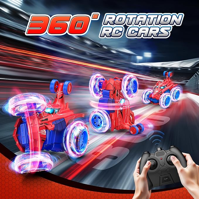 Spider remote control car rc cars toysCool rechargeable stunt rc car with 360 flips 4WD wheel with bright lightFun outdoor toys gifts for kids birthday or Chritmas age 4 5 6 7 8 9 10 11 12 years old
