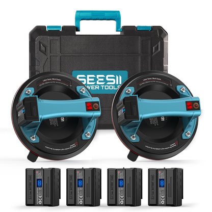 SEESII Electric Suction Cups for Glass, 600 LBS Max Load, 8" Heavy Duty Tile Suction Cups Lifter with 4X 2400mAh Batteries, Auto Start Pump, Display, for Lifting Large Glass, Tile, Granite, Metal