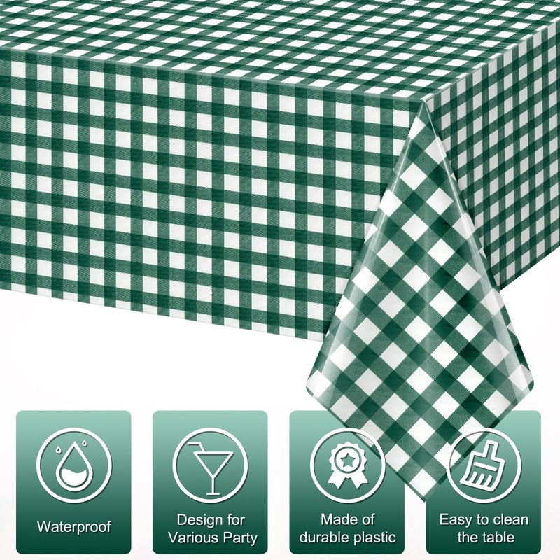 YIDAKO 3pcs 54X108inch Dark Green Checkered Tablecloth,Green Gingham Tablecloths Buffalo Plaid Disposable Plastic Table Covers for Birthday Baby Shower Bridal Wedding Party Birthday Decorations