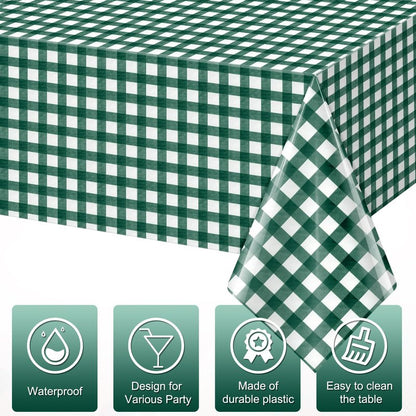 YIDAKO 3pcs 54X108inch Dark Green Checkered Tablecloth,Green Gingham Tablecloths Buffalo Plaid Disposable Plastic Table Covers for Birthday Baby Shower Bridal Wedding Party Birthday Decorations