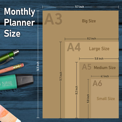 Undated Big Large Monthly Planner - Blank Calendar Book and Organizers 8.5 x 11 Inches - Kraft