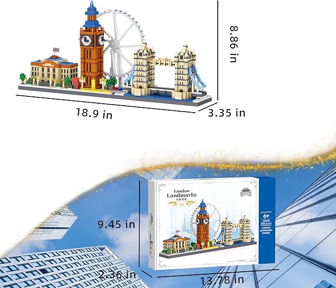 London Skyline Building Blocks Sets - 3110PCS Famous London Landmarks Architecture Toy Micro Mini Building Bricks Kit with London EyeBig BenWestminster PalaceTower Bridge for Adult STEM Gift