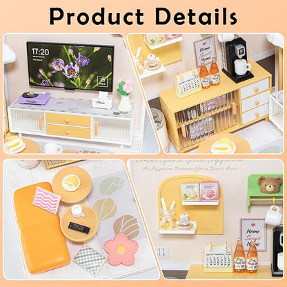 DIY Miniature House Kit for Adults LED Living Room Dollhouse Kit with Furniture &amp Roof Creative Building Toy for Mini Figures Adult Craft Kits &amp Room Decor Gift