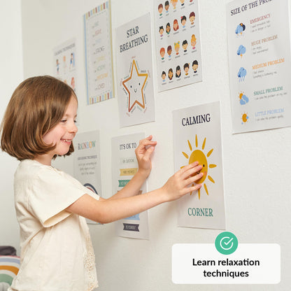 ODOXIA Calm Down Corner | Classroom and Special Education Must Haves | Calming Corner Items for Kids | Calming Corner Kit with Sensory Mats, Posters, Solutions Wall, Sensory Toys