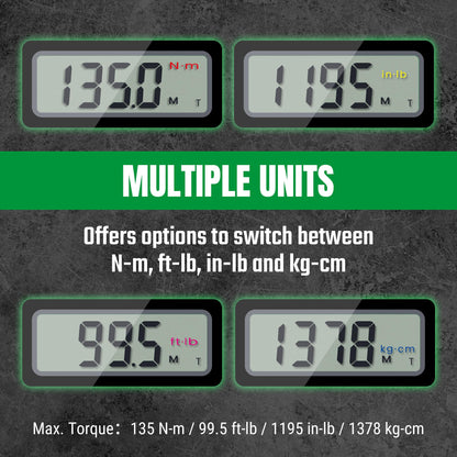 SK 3/8" Drive Digital Torque Wrench, 6.8 to 135 N-M, LED Display, Four Units of Measure & Flash Notification