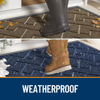 OLANLY Waterproof Front Door Mat - All-Season Indoor/Outdoor Herringbone Design | Easy Clean, 47x32 (Blue)