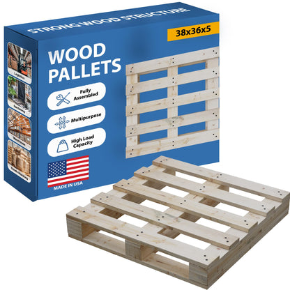 Greaton, Wooden Pallets, Easy for Commercial Use, Strong Sturdy Structure, 38x36x5, 2 Pcs, Wood Finish