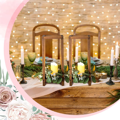 Geelin 10 Pcs Wooden Wedding Lantern Centerpiece Candle Lantern Table Wooden Candle Holder Decorative for Wedding Party Table Valentine Decor(13 in,Brown)