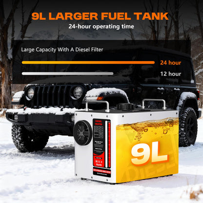 9L Large Diesel Heater, 8KW 240V/110V/12V/24V All in One Diesel Air Heater with LCD Switch, Remote Control, Suitable for Truck, RV, Home, Car, Campers, Boat, White