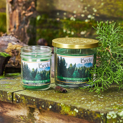 Balsam, Cedar, and Fir Scented Candle in Clear Mason Jar | Candles for Home | 8oz Rustic Home Decor Novelty Candle | 40 Hour Burn Time