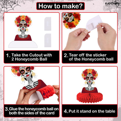 KatchOn, Halloween Decorations Set - Pack of 24 | Floating Candles with Wand Remote-12 Pcs & Halloween Centerpieces for Tables- Pack of 12 | Day of The Dead Centerpieces for Spooky Party Decor