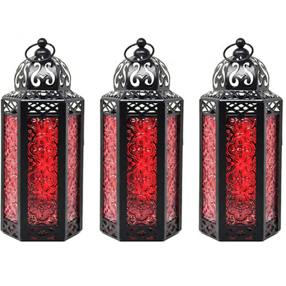 Vela Lanterns Candle Holder, Gothic Dark Academia Decor, Red Moroccan Lantern, Turkish Lamp, Whimsigoth Medieval Goth Accents, Hanging Centerpiece, Vampire Home Bathroom Decoration, Medium, 3-Pack