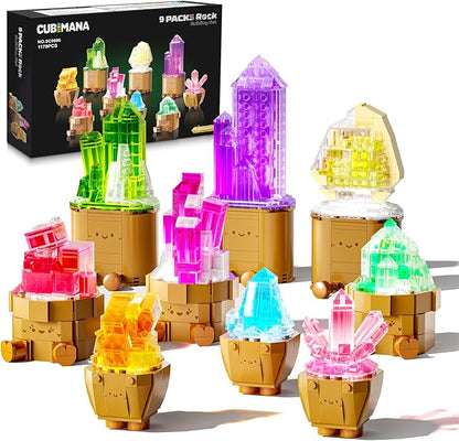 9 Pack Easter Party Favor Mineral Mini Building Set with LED Light 1170PCS Crystals Flower Bonsai Block Toy for Goodie Bag Fillers Classroom Prizes Birthday Gift for Kids Adults Women