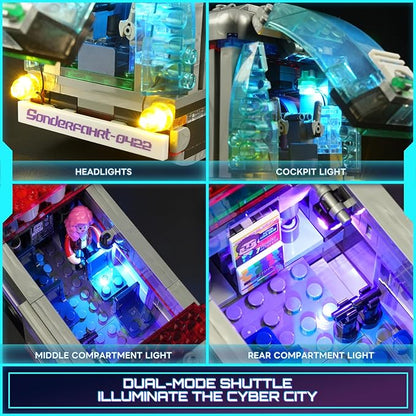 Cyberpunk Future-Bus Lighting-Building-Bricks Set - Cyberpunk City Future Vehicle Collection LED Light 2in1 Car Model Display Set 605 Pcs for Adults and Sci-fi Lovers