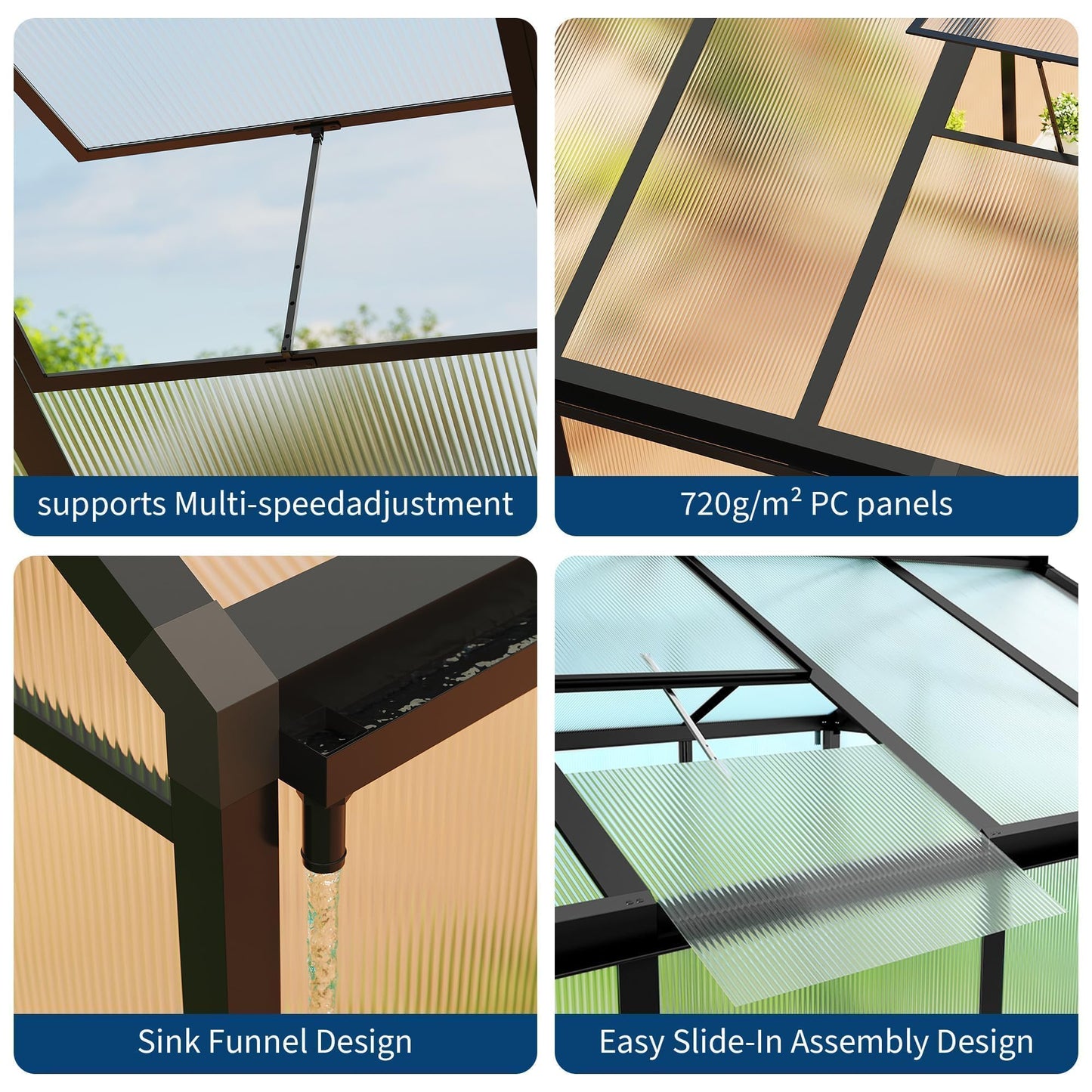 Greenhouse, 6x10 FT Greenhouse for Outdoors, Walk-in Green House with Ground Nails and Vent Windows, Sliding Lockable Door, Polycarbonate Greenhouses for Outside Garden Backyard, Quick Setup, Black