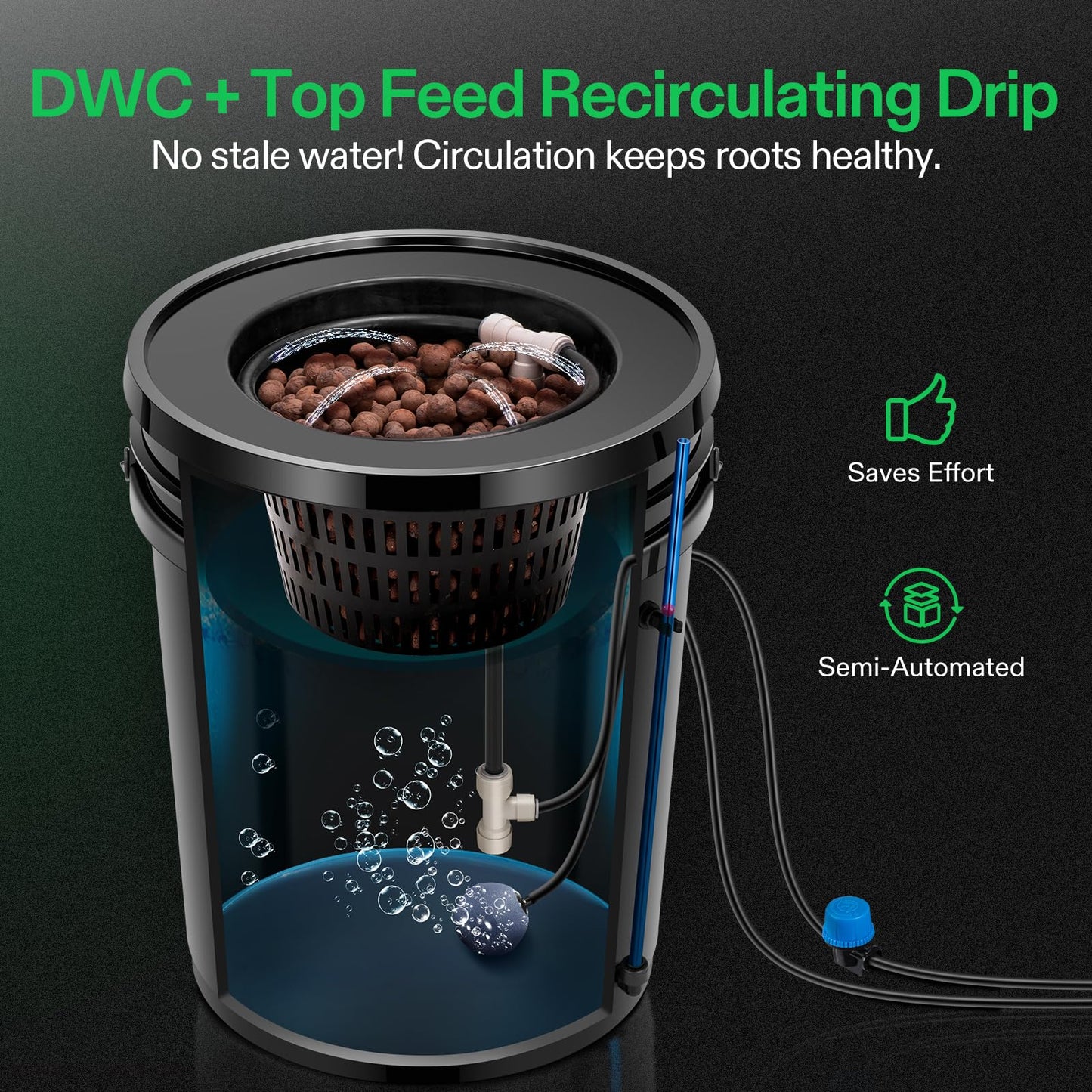 VIVOSUN DWC Hydroponic Growing System, 5-Gallon Deep Water Culture with Digital pH and TDS Meter Kits, 0.01pH High Accuracy Pen Type pH Meter ± 2% Readout Accuracy 3-in-1 TDS EC for Hydroponics, Pool