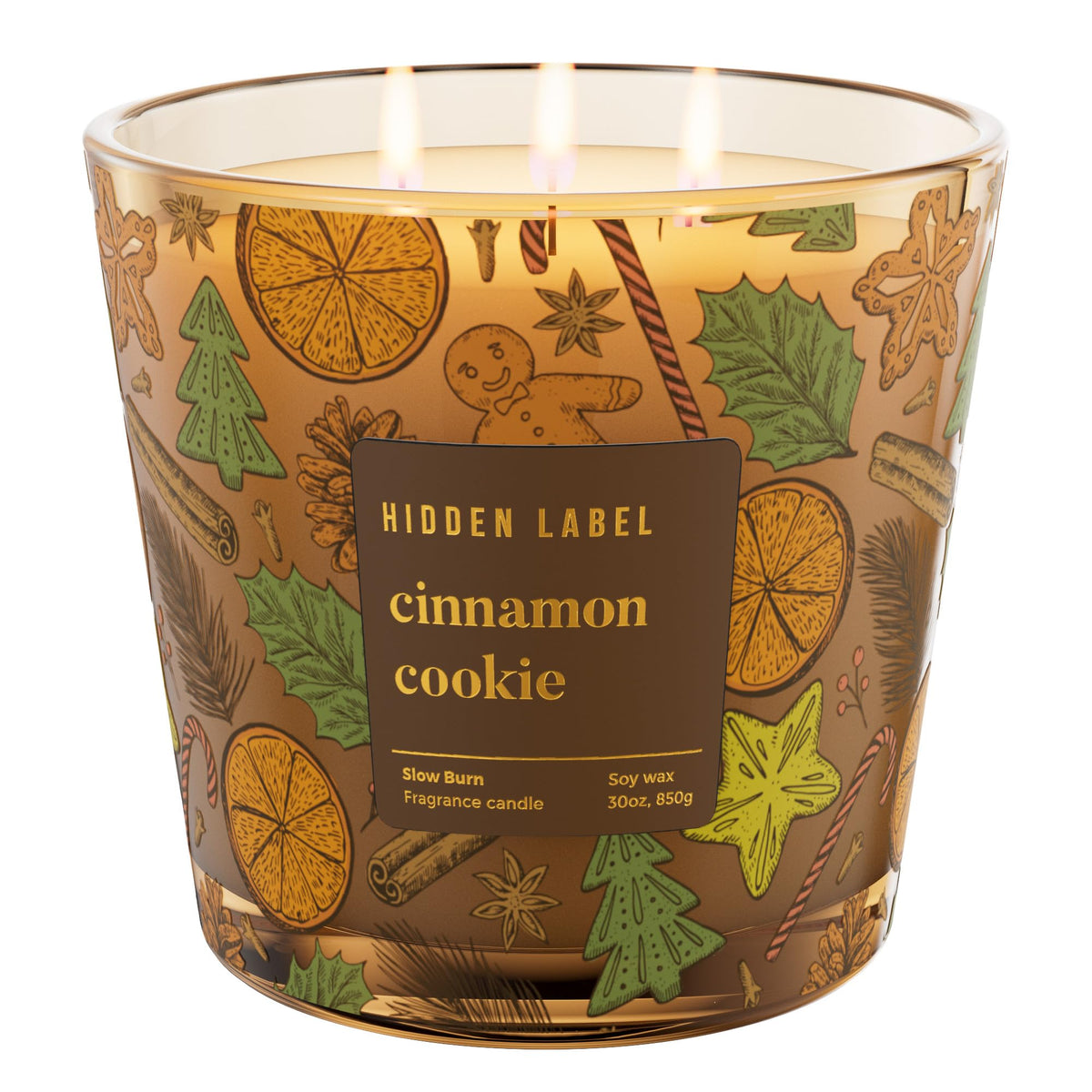 Cinnamon Cookie Scented Candle, 30oz Large 3 Wick Natural Soy Wax Holiday Candle, 100 Hours Long Lasting Clean Burn Winter Christmas Candle for Home, Luxury Home Décor & Gift for Women & Family