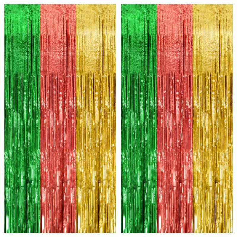 2 Pack Hawaii Party Backdrop Decorations Vibrant Summer Streamers Foil Fringe Curtains Metallic Tinsel Backdrop for Birthday Graduation Baby Shower Christmas Beach Holiday Party Decors