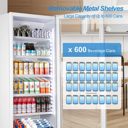 Tylza Commercial Refrigerator with Glass Door Display Beverage Fridge, 360L Upright Beverage Cooler Merchandiser with Rebound Door, Fast Cooling, Low Noise, White