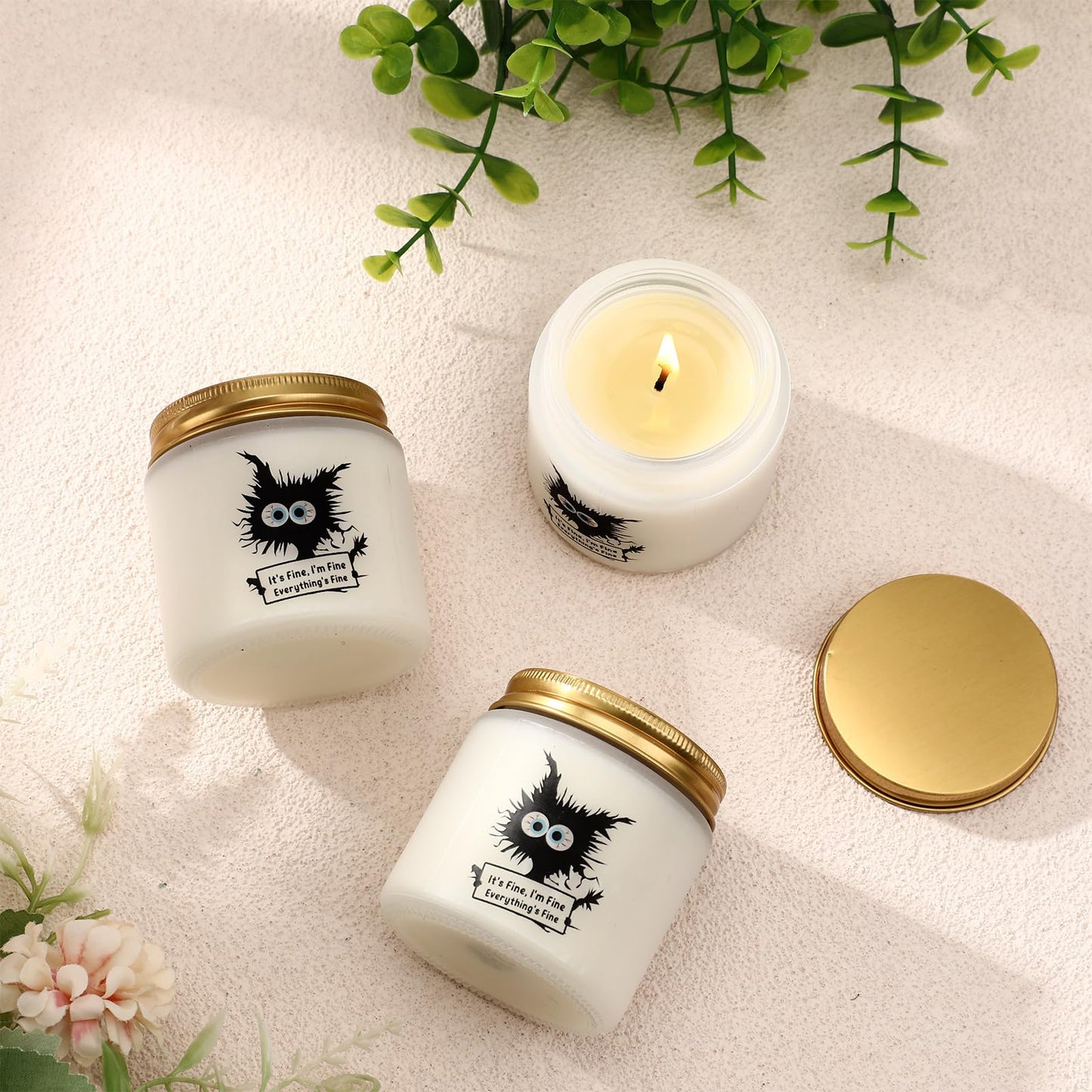 Conelist 6 Set Cat Lover Gifts for Women Graduation Funny Black Cat Scented Candles It's Fine Everything is Fine Inspirational 3.5 oz Soy Wax Jar Candles Gift for Teacher Coworker Employee Gifts