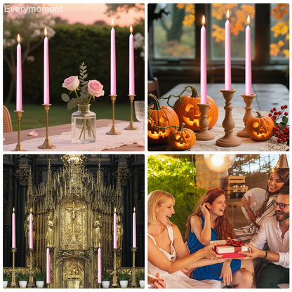 Everymoment Pink Taper Candles - 12 Pack 10 Inch Candlesticks - Dripless & Smokeless for 8 Hours - Unscented Paraffin Wax - Ideal for Wedding Mother’s Day Valentine's Day Baby Shower & Romantic Decor