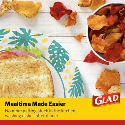 Glad Round Disposable Paper Plates - Soak Proof & Cut Resistant - Palm Leaves Pattern, 10 Inch, 50 Count