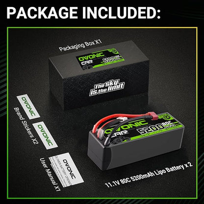 OVONIC Lipo Battery 11.1V 80C 5200mAh 3S Battery with T-Style Connector Hardcase Battery for RC Car Boat Truck Helicopter Airplane Racing Models(2 Packs)