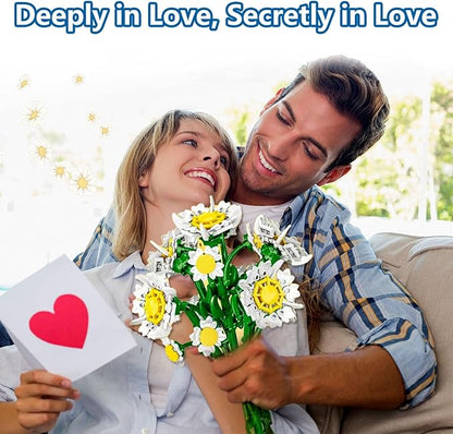 Daisy Building Set with Vase Compatible with Lego 541PCS Flower Bouquet Building Sets for Adults Artificial Flowers for Home Decor Christmas Birthday Valentines Gift for Her &amp Him 14+