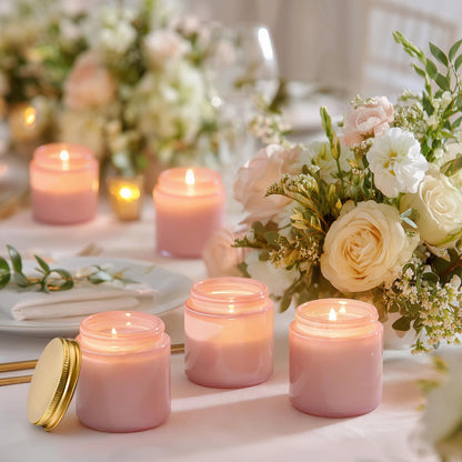 Danmu 3 oz Pink Glass Candle Jars with Gold Lids - Threaded Seal Candle Making Kit & Supplies, Thick Empty Candle Jars for DIY, Storage, Wedding Favors 24 Pack