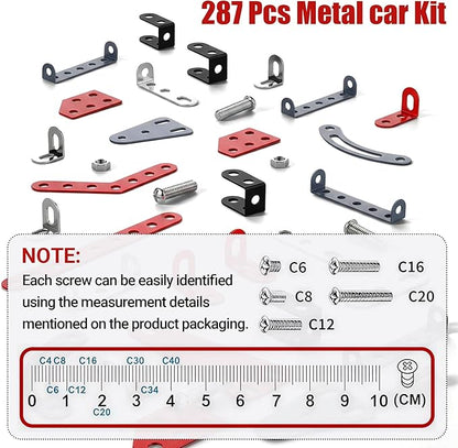Metal Car Kit 287 Pcs Metal Building Car kit Toy Model Car Kit DIY Assembly Toy Kit STEM Educational Toys for Kids Ages 8 9 10 11 12 Teens and Adults (Racing Car)