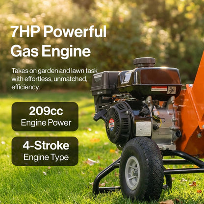 SuperHandy Wood Chipper Shredder Mulcher 7HP Engine Heavy Duty Compact Rotor Assembly Design 3" Inch Max Capacity Aids in Fire Prevention and Building Firebreaks