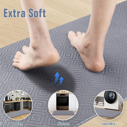 Mattitude Kitchen Mat 2PCS Kitchen Rugs Cushioned Anti-Fatigue Rug Waterproof Standing Desk Mat Kitchen Mats for Floor Kitchen Rug Set for Kitchen, Sink, Office 17.3"×30"+17.3"×47"-0.47inch Light Grey