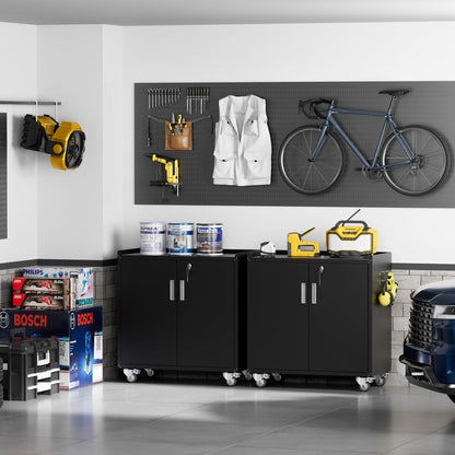 LCAOPC Metal Storage Cabinet with Wheels - Lockable, Rolling Tool Cabinet for Home, Office, Garage & Workshop - Black