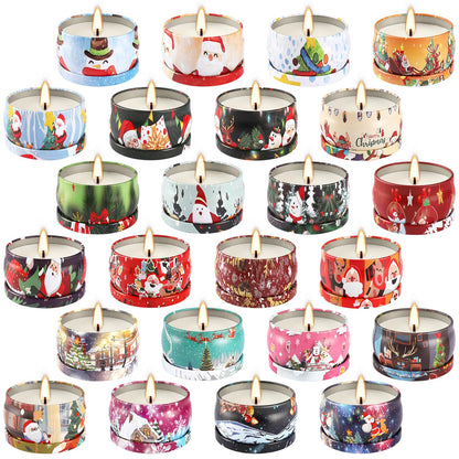 24Pack Christmas Scented Candle Tins Gift Set - Soy Wax Festive Aromatherapy Candles 2.5oz- Smokeless Long Lasting Burn time for Advent & Christmas Gifts Holiday Decor & Gifting.