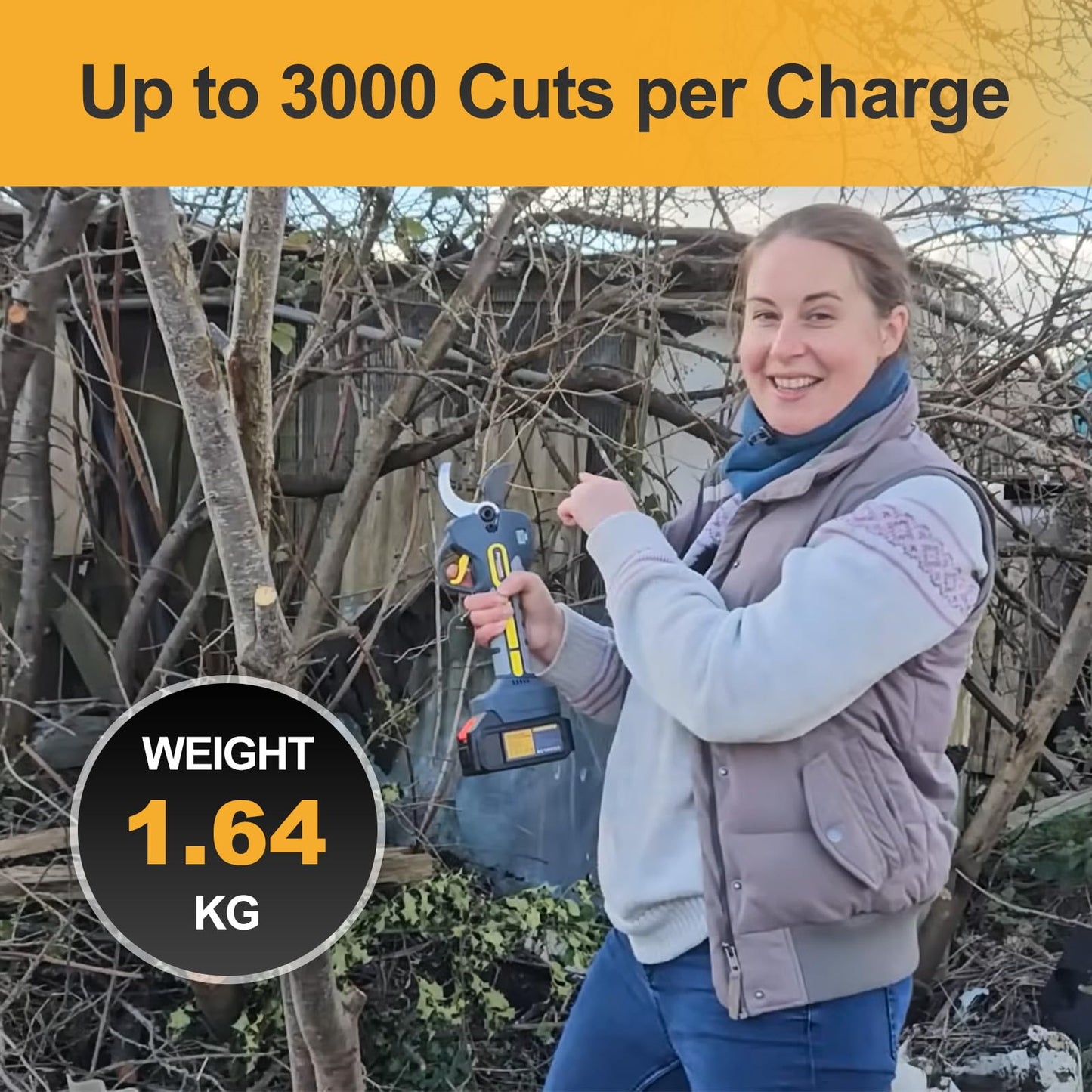 Prunarbo 2-in-1 Pole Pruning Shears Cordless, 50mm 2" Cutting Diameter Electric Secateurs & 9.2ft Reach Telescopic Rod Compatible with Makita 18V Battery Powered Pruner Professional for Tree Trimming