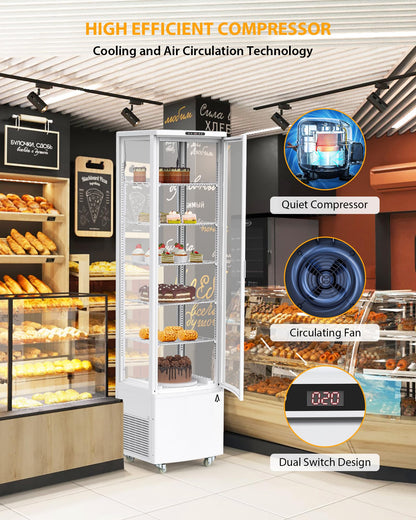 Garvee Commercial Refrigerated Display Case 10.5 Cu.Ft Freestanding Display Refrigerator with Adjustable Shelves, LED Lighting, Automatic Defrost Display Fridge for Bakery, Coffee, Supermarket