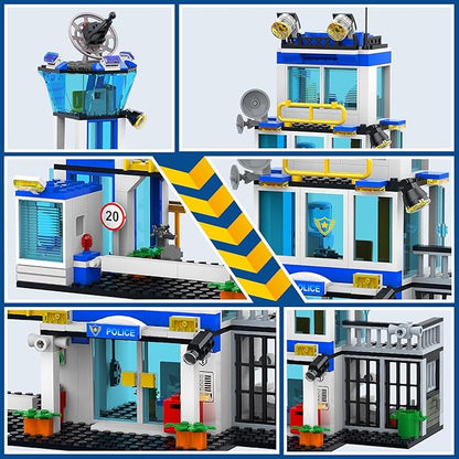 City Police Station Building Block Set with Light 634 PCS HQ Station Kits with Helicopter Police Car and Motorcycle. Ideal as a Birthday Holiday Collectible Gift for 6+ Fans Boys and Girls