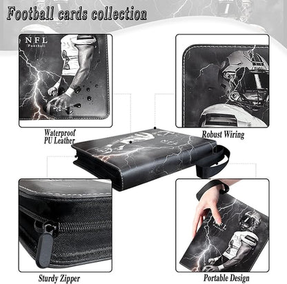 Football Card Binder 900 Pockets Trading Card Binder 9 Pocket with 50 Removable Sleeves Fits 900 Sport Cards 3 Ring Card Holder Binder with Zipper Collector Storage Album