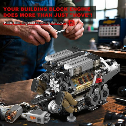 Sosuy W16 Motorized Model Engine Kit for Adult Men Teen Electric Drive Ultra-Realistic Working Replica Home Set for Collection Fans STEM Building Block Toy for Boy Birthday Gift for 8+ Kid 952Pcs