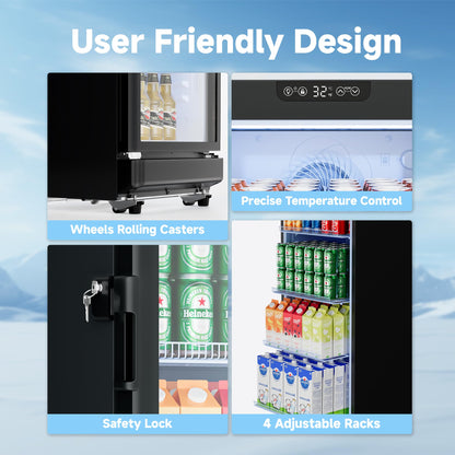 ICEVIVAL 7 Cu.Ft Commercial Refrigerators, Display Fridge with Locking, Key & LED, Outdoor Beverage Refrigerator with Double-Tempered Glass Door, Beverage Cooler for Bar, Office, Restaurant